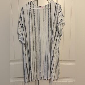 Pink Lily Black and White striped Kimono